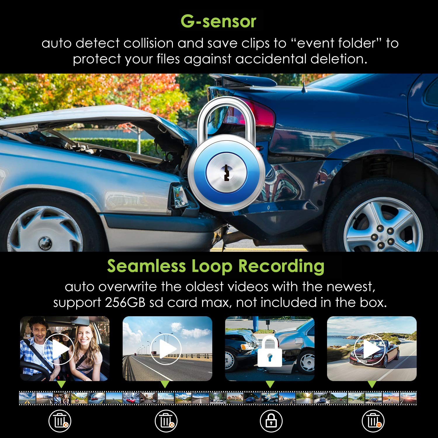 G-sensor stødbeskyttelseskamera i bilen
