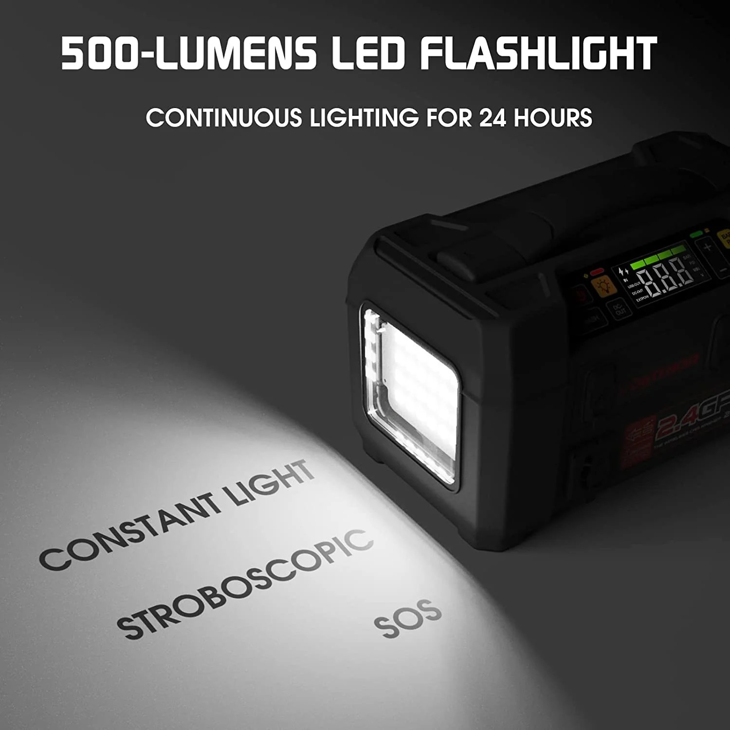 bilstarter 500 lumen LED lommelygte + kompressor og powerbank