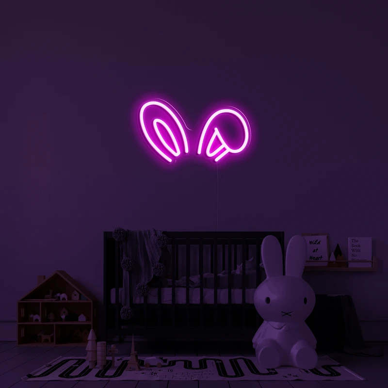 3D glødende neon logo på en væg - kaninører
