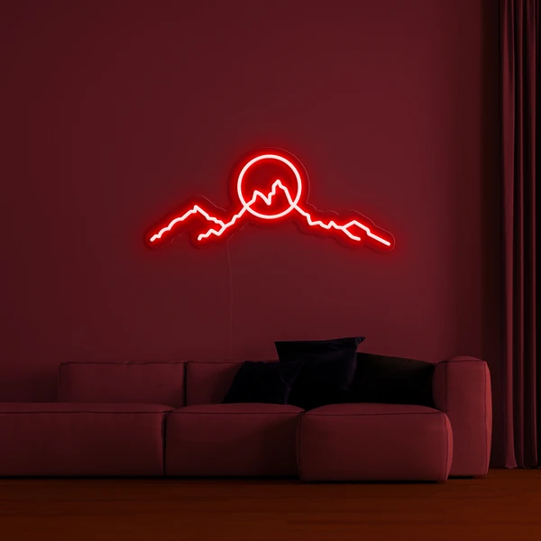Lysende LED neonskilt på væggen 3D form - BJERGE