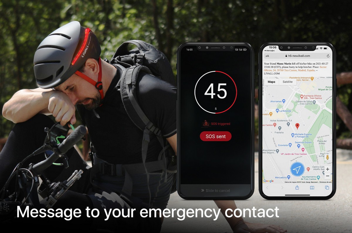 smart cykelhjelm app sos emergency