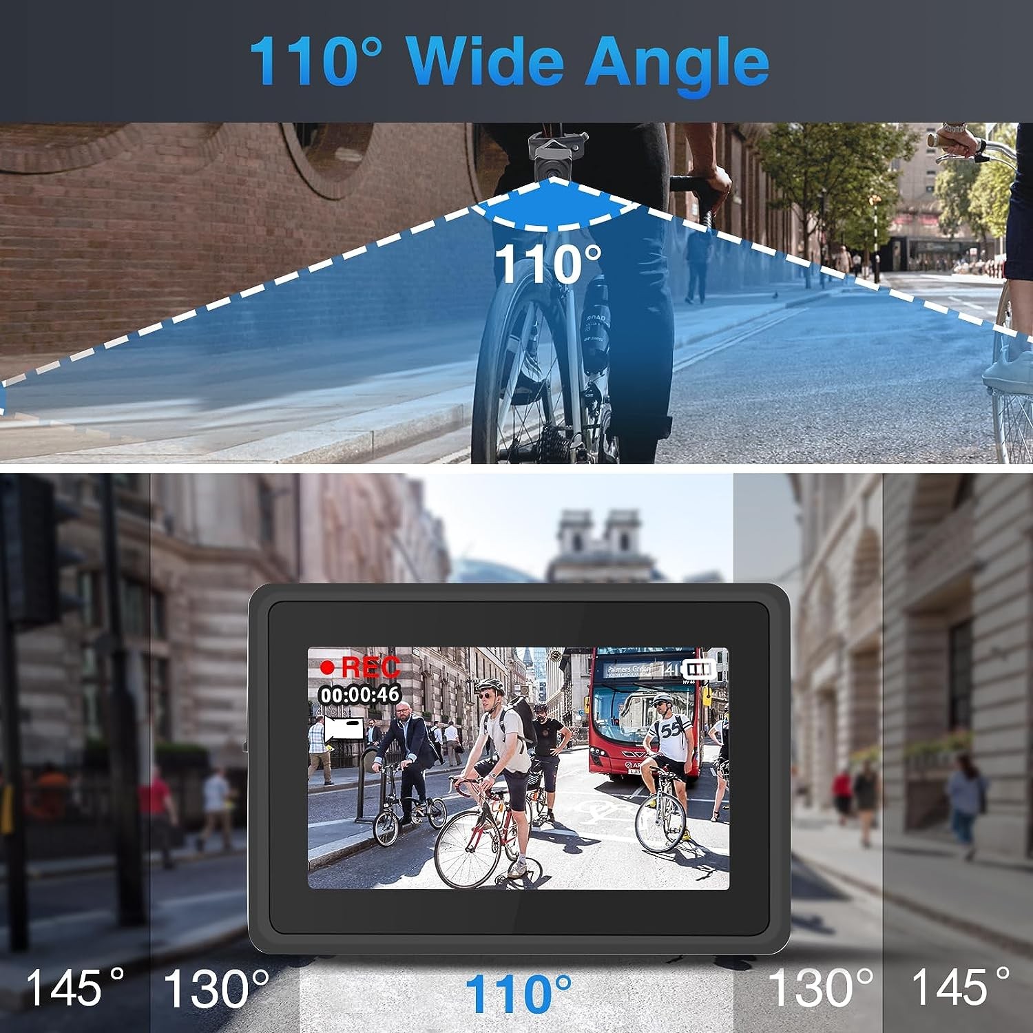 cykelkamera synsvinkel 110 grader + skærm