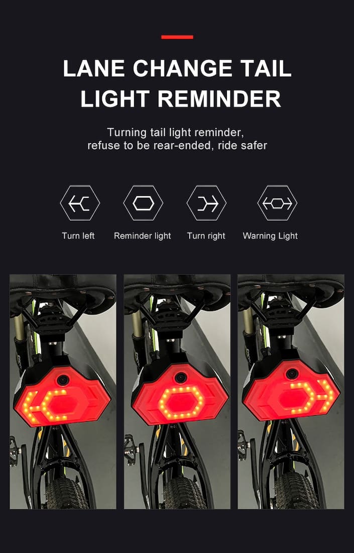 cykelbaglygte med blinklys + kamera