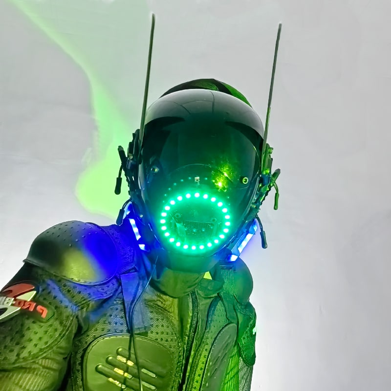 Lysende LED Cyberpunk maske hovedhjelm