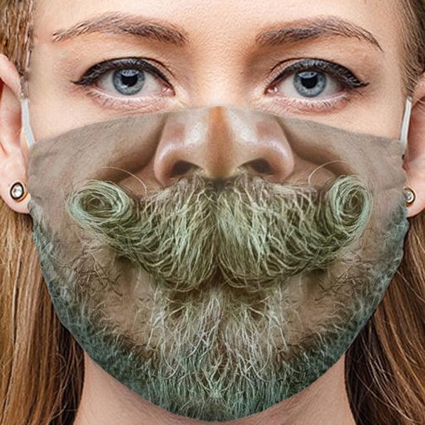 3d maske print overskæg og skæg