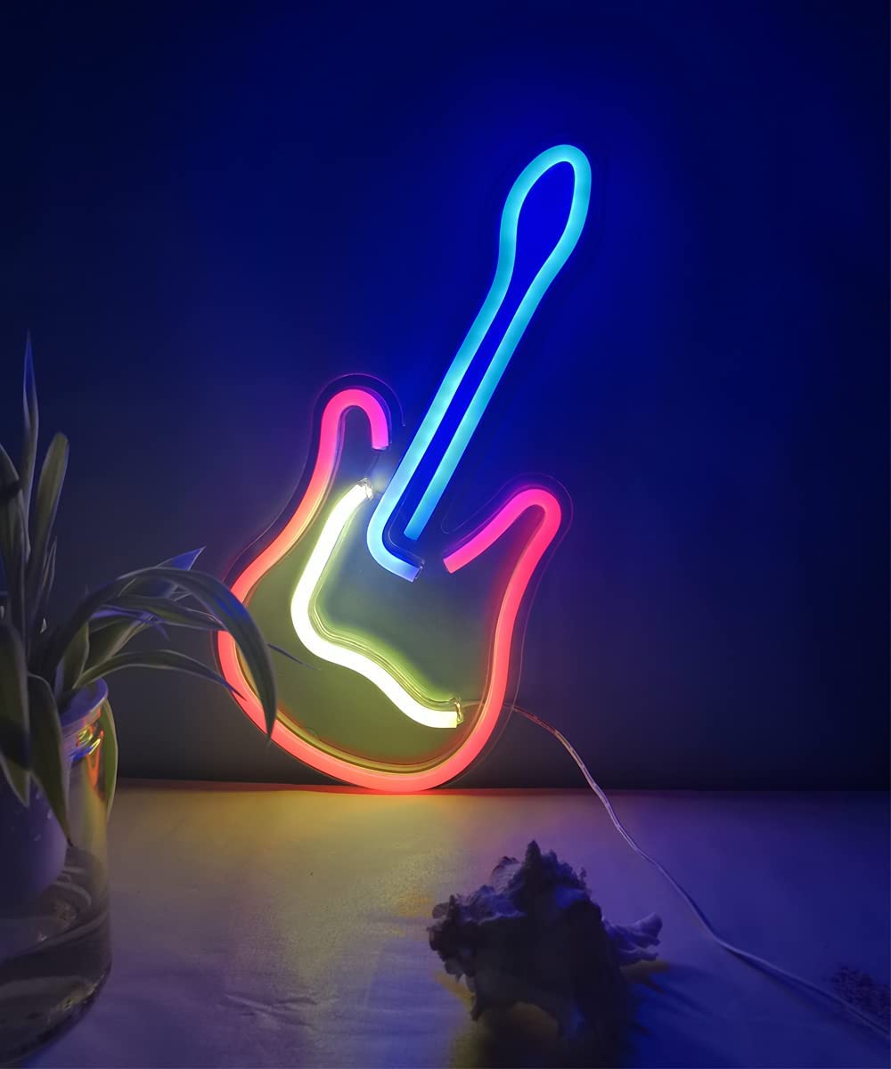 glødende guitar på væg - led neon