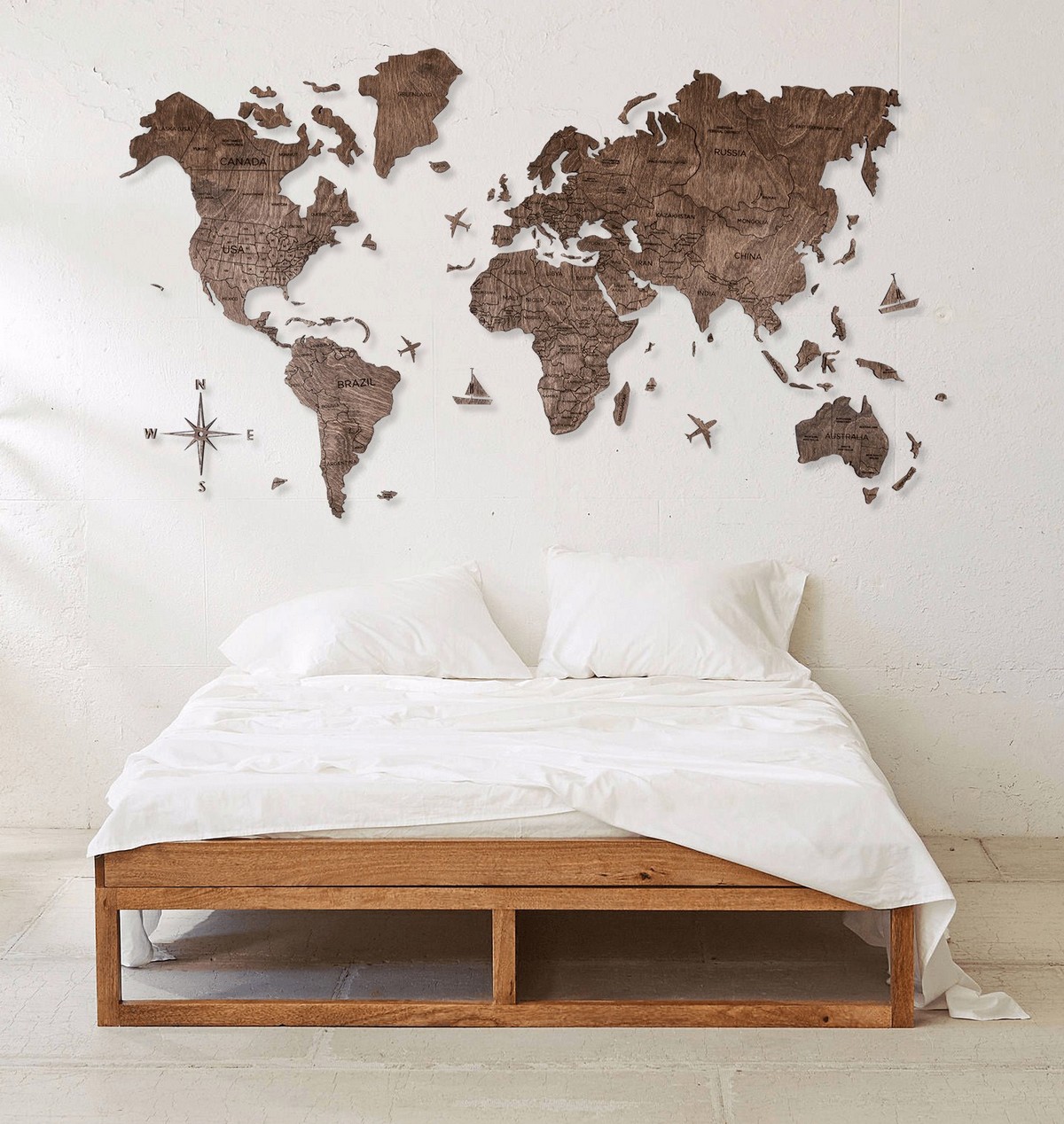 verdenskort på væggen 100x60 cm