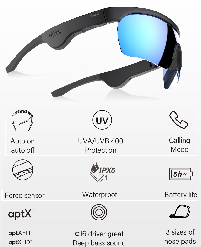 Solbriller med højttalere bluetooth - sportspolariseret UV400 -beskyttelse | Cool Mania