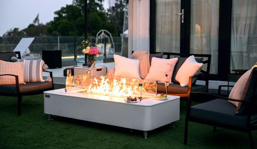 Luksus sofabord med integreret gaspejs hvid marmor