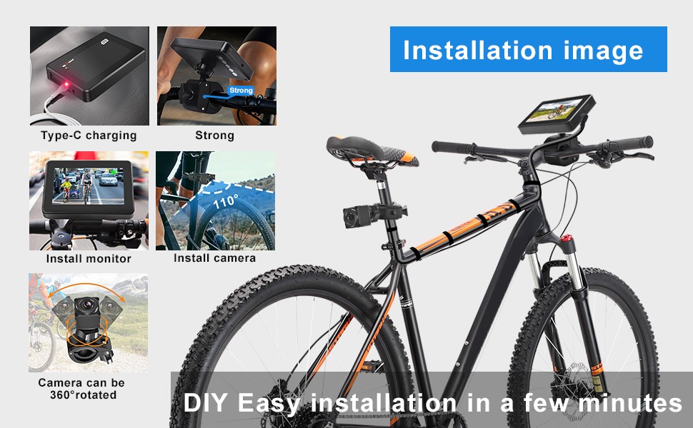 bakcykelkamera med monitorsæt sæt til cykel