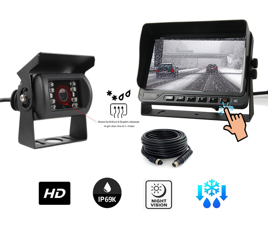 Kamerasæt - bag DEFROST bil HD kamera + 7" vandtæt skærm