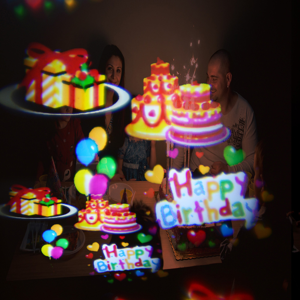 fest sjov ledet projektor til festprojektion af balloner til tillykke med fødselsdagen