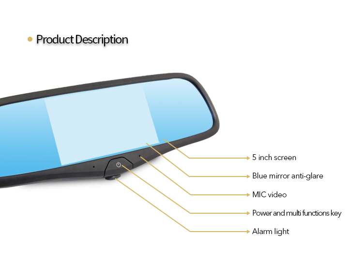 Multifunktionelt spejl med 5 "berøringsskærm