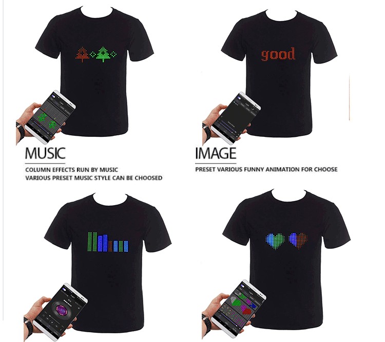 LED programmerbar t-shirt med farvet led display