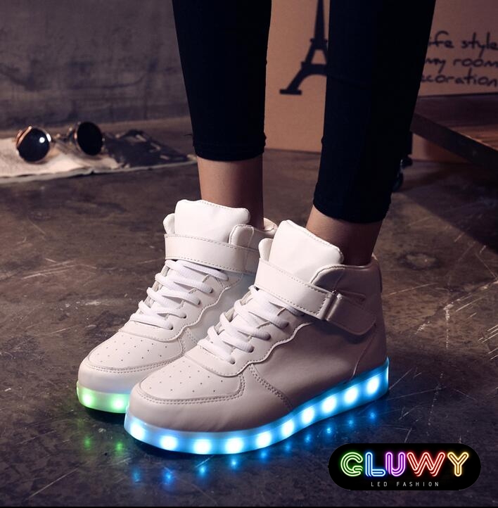 LED skinnende støvler sneakers hvide