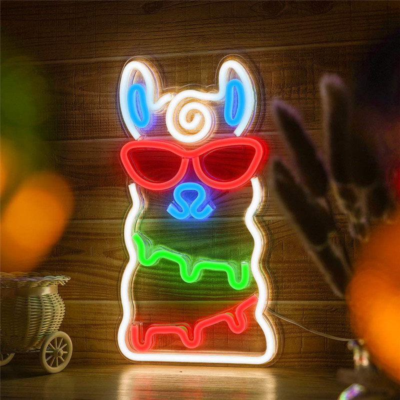 neon lama logo belysning på væggen