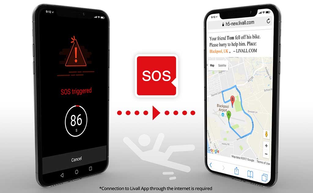 SOS funktion app mobil cykelhjelm - Livall BH51M
