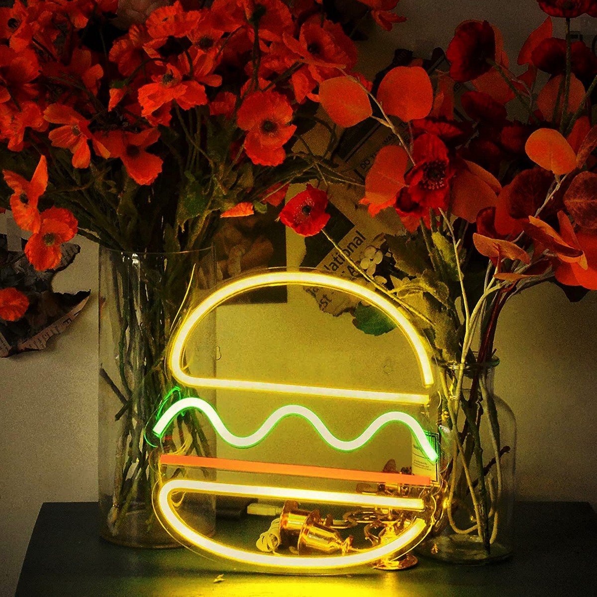 let logo neon restaurant led board - burger hamburger