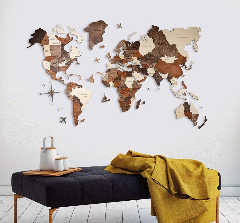 3D-malerier på væggen træ verdenskort